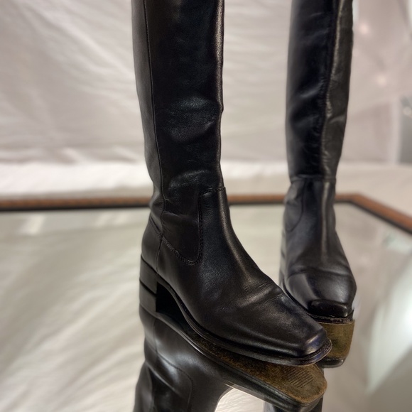 Michael Kors Riding Boots Leather Square Toe Black - Picture 5 of 8